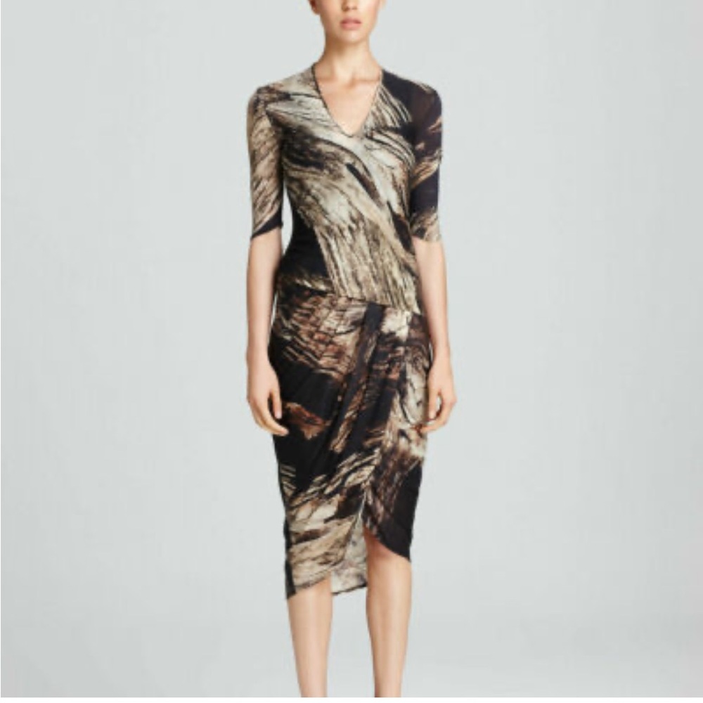 Helmut Lang Drift Wool Blend Asymmetrical Ruched Dress